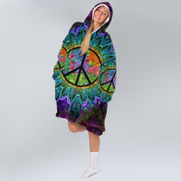 Load image into Gallery viewer, Hippie Peace Sign Flower Blanket Hoodie - Hippie Gifts
