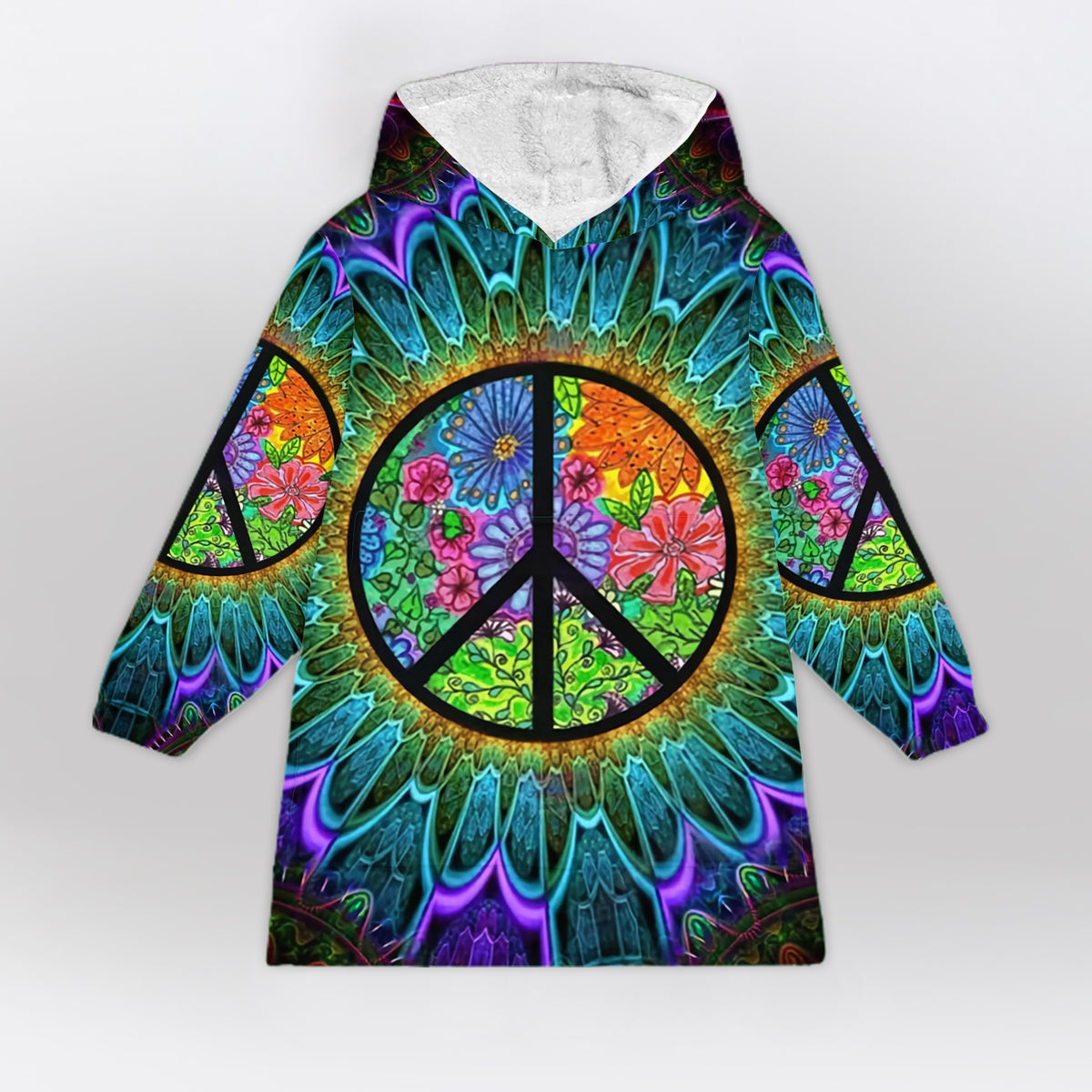 Hippie Peace Sign Flower Blanket Hoodie - Hippie Gifts