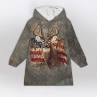 Load image into Gallery viewer, USA Flag Deer Hunting Blanket Hoodie
