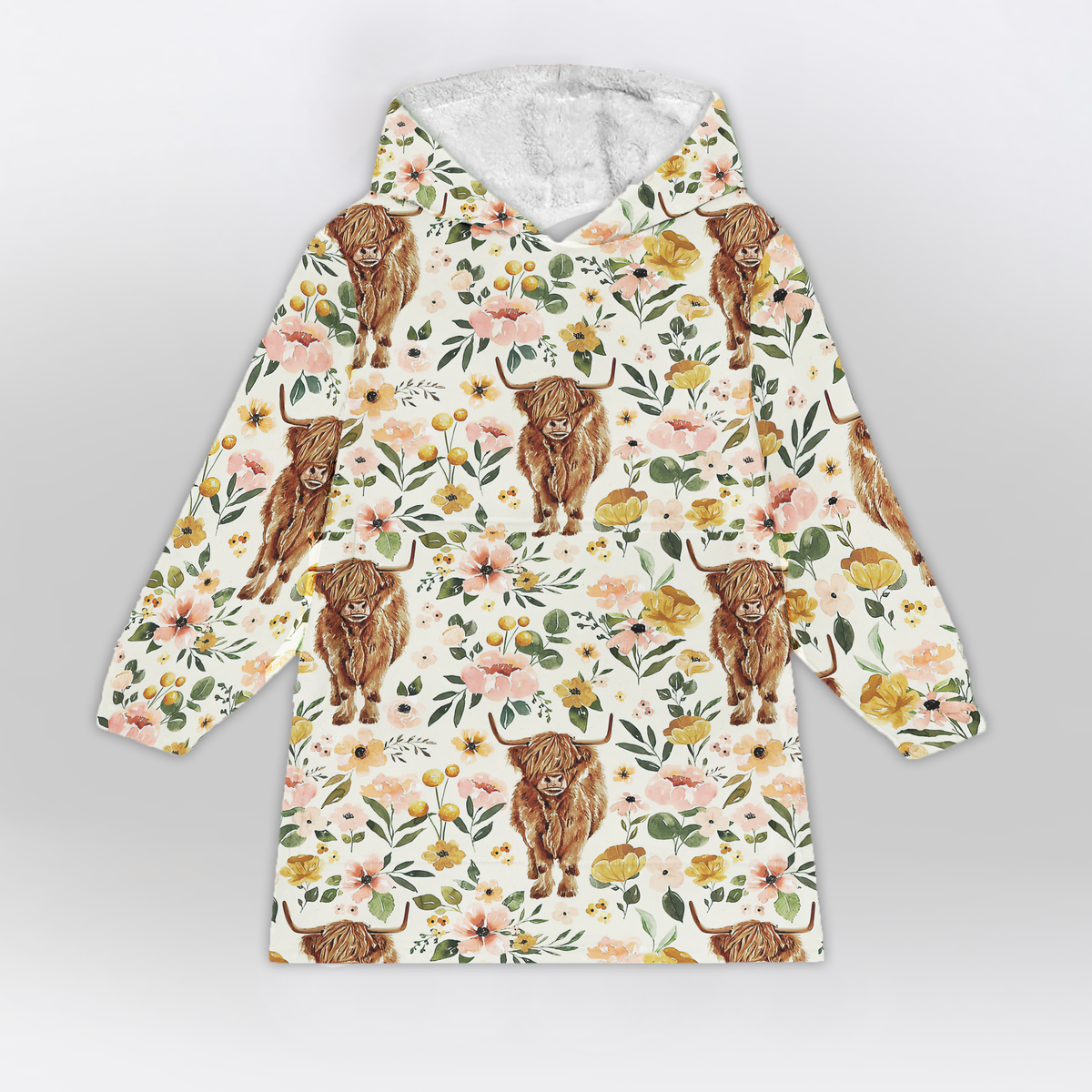 Kids Boho Highland Cow Blanket Hoodie