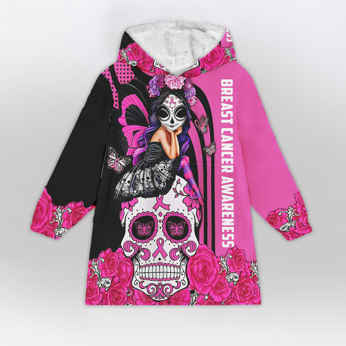 Breast Cancer Awareness Skull Blanket Hoodie