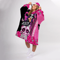 Load image into Gallery viewer, Breast Cancer Awareness Skull Blanket Hoodie

