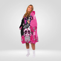 Load image into Gallery viewer, Breast Cancer Awareness Skull Blanket Hoodie
