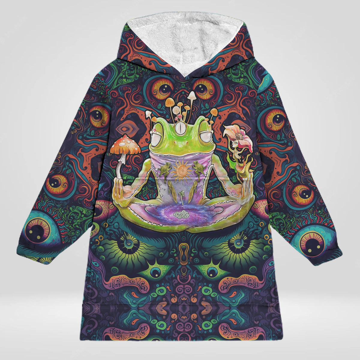 Frog Mushroom Hippie Eyes Blanket Hoodie