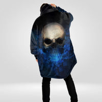 Load image into Gallery viewer, Blue Fire Skull Blanket Hoodie
