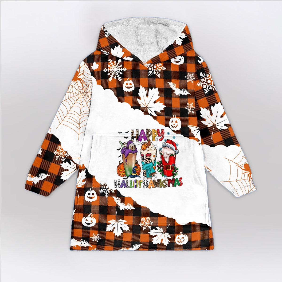 Coffee Happy Hallothanksmas Blanket Hoodie