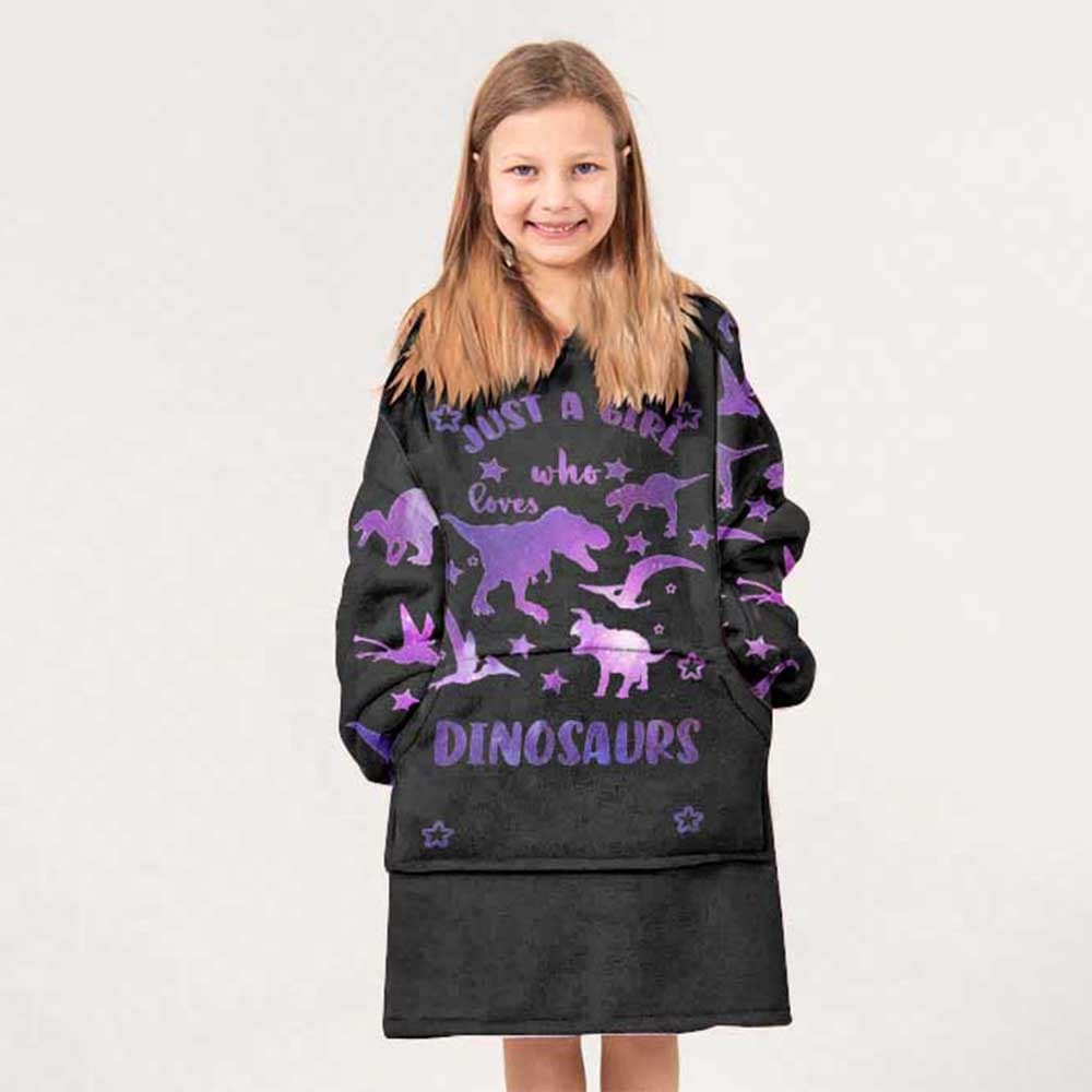 Kids Just A Girl Who Loves Dinosaurs Blanket Hoodie