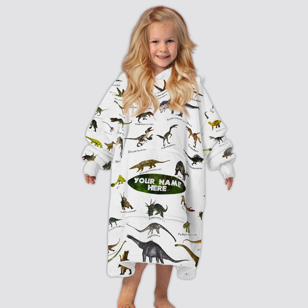 Kids Personalized Dinosaurs Blanket Hoodie