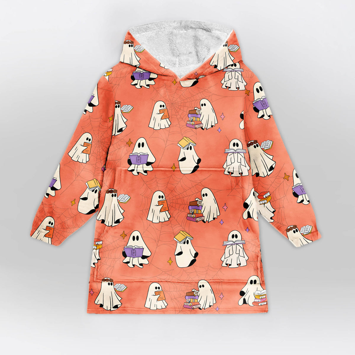 Ghost Reading Books Blanket Hoodie