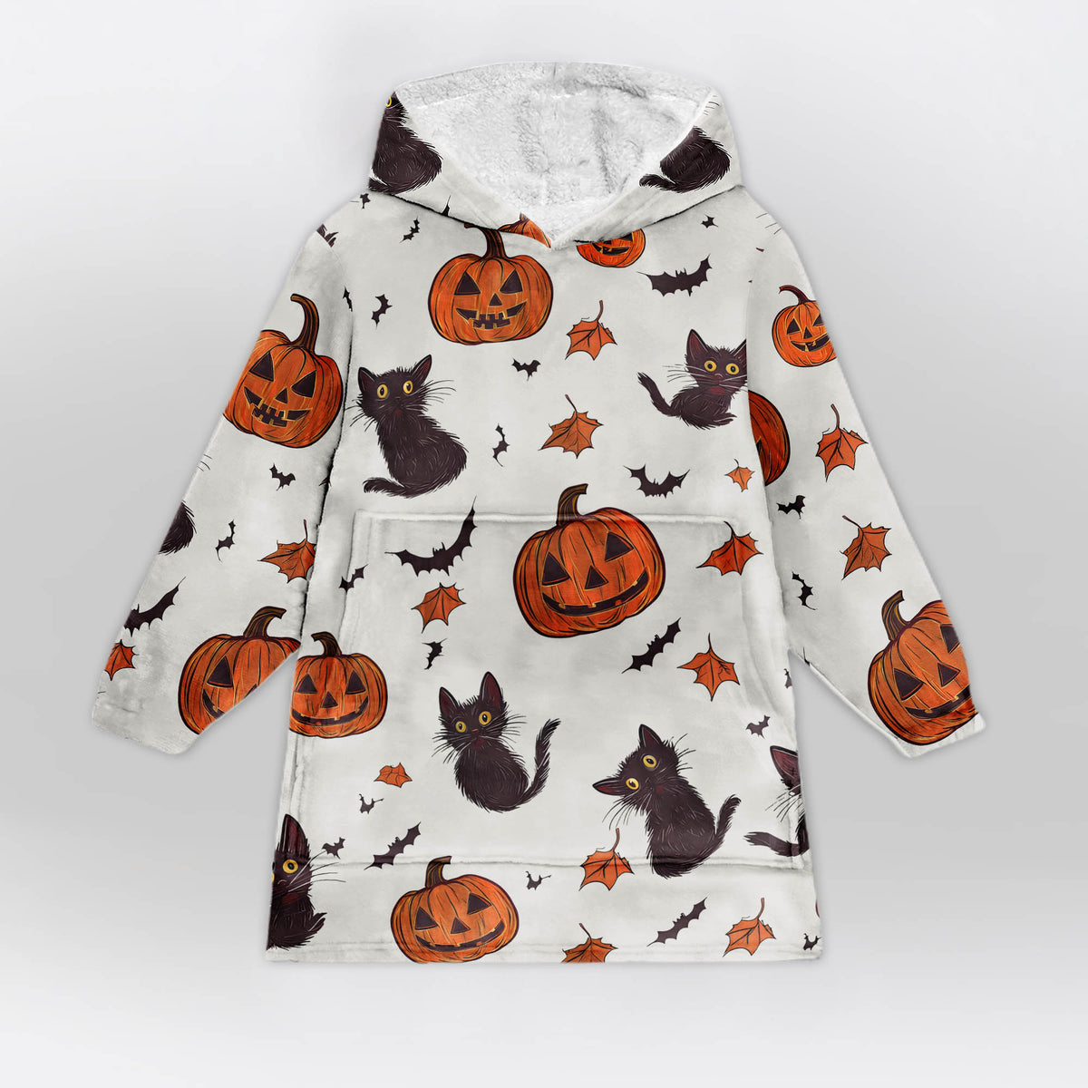 Black Cat Halloween Blanket Hoodie