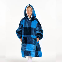 Load image into Gallery viewer, Kids Blue Plaid Blanket Hoodie
