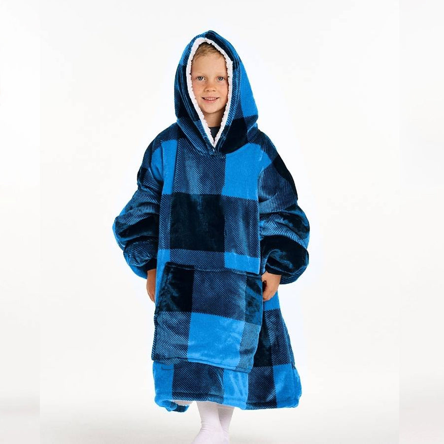 Kids Blue Plaid Blanket Hoodie