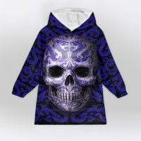 Load image into Gallery viewer, Blue Dragon Tattoo Skull Blanket Hoodie
