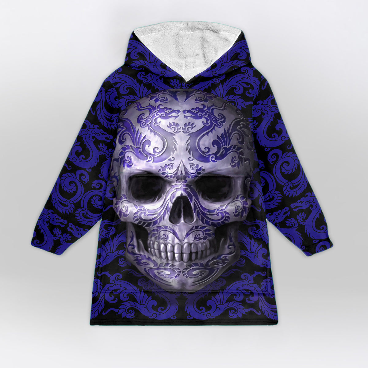 Blue Dragon Tattoo Skull Blanket Hoodie