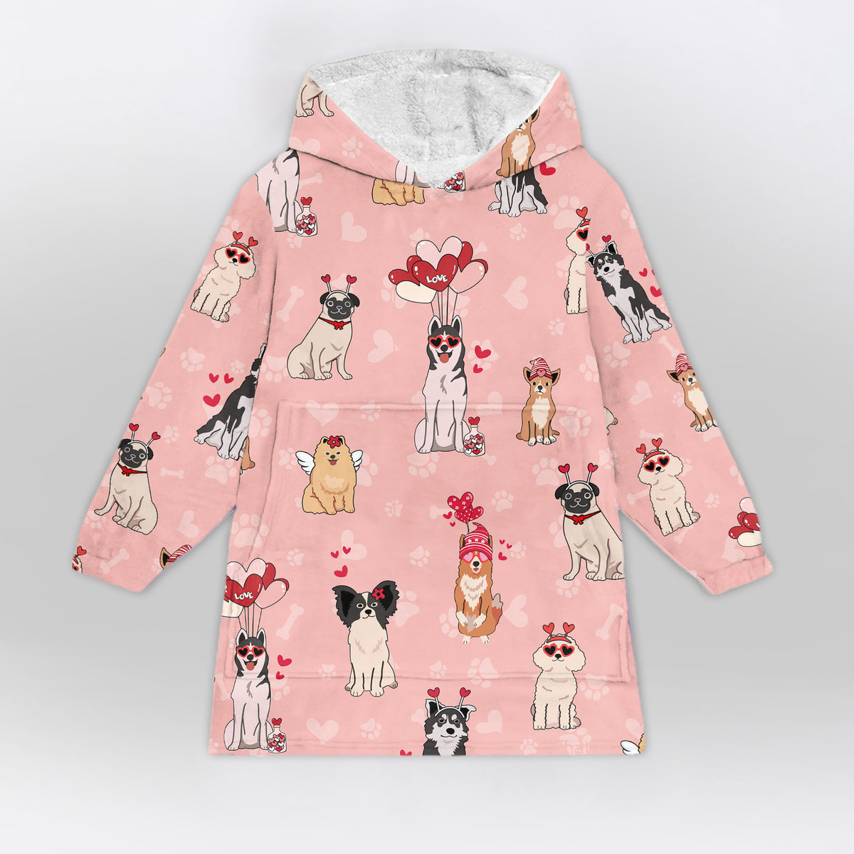 Valentine Dogs Blanket Hoodie