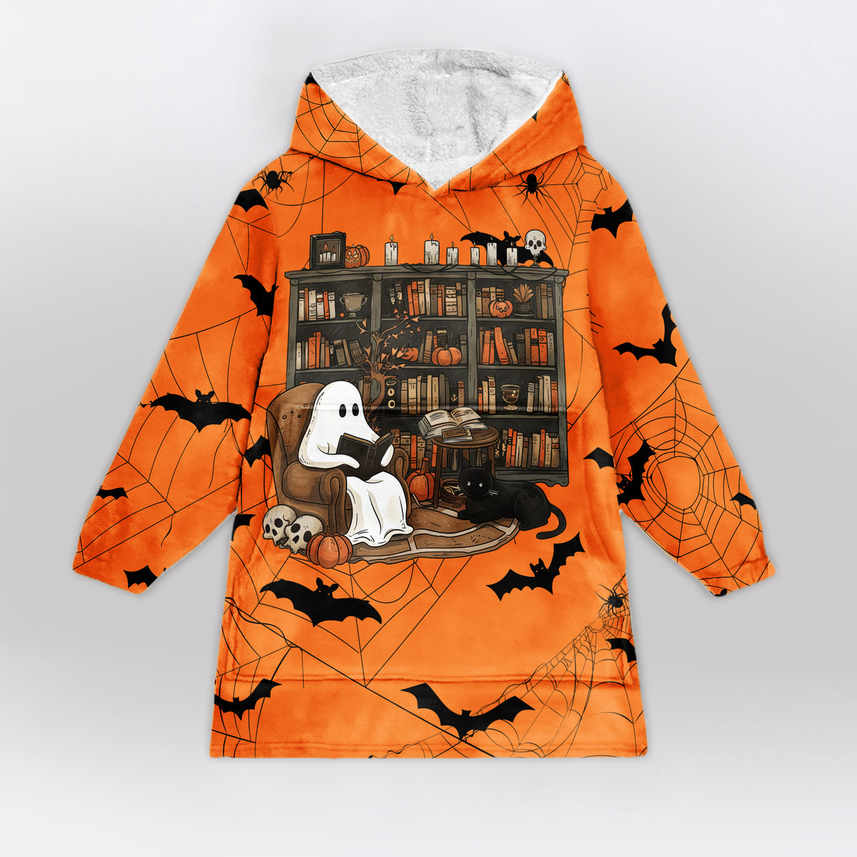 Ghost Reading Books Blanket Hoodie