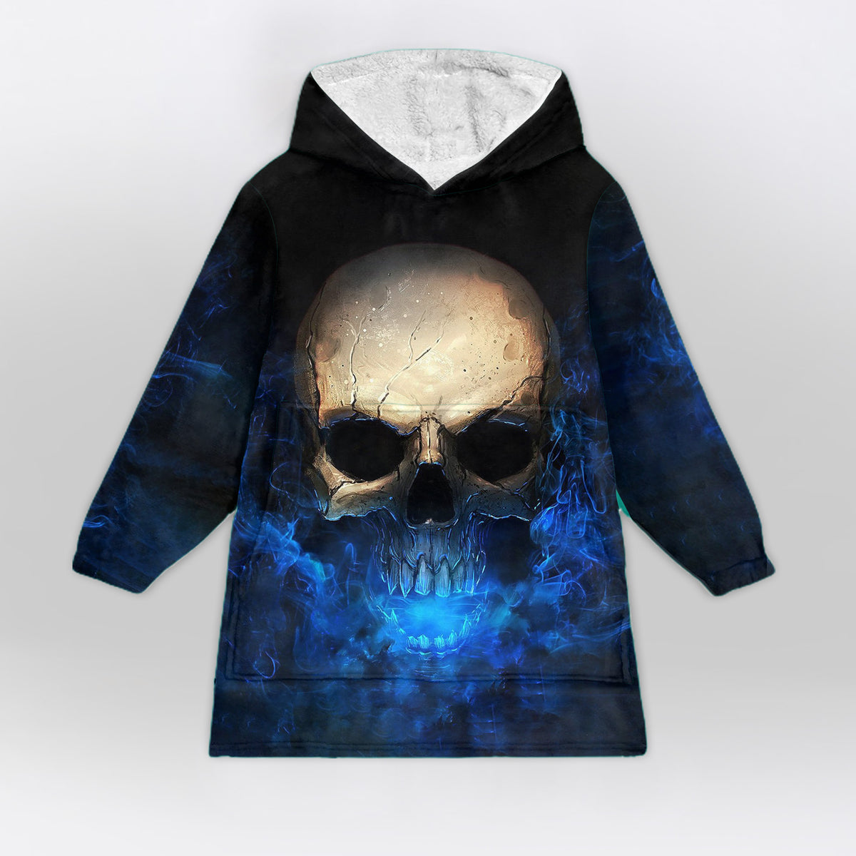 Blue Fire Skull Blanket Hoodie