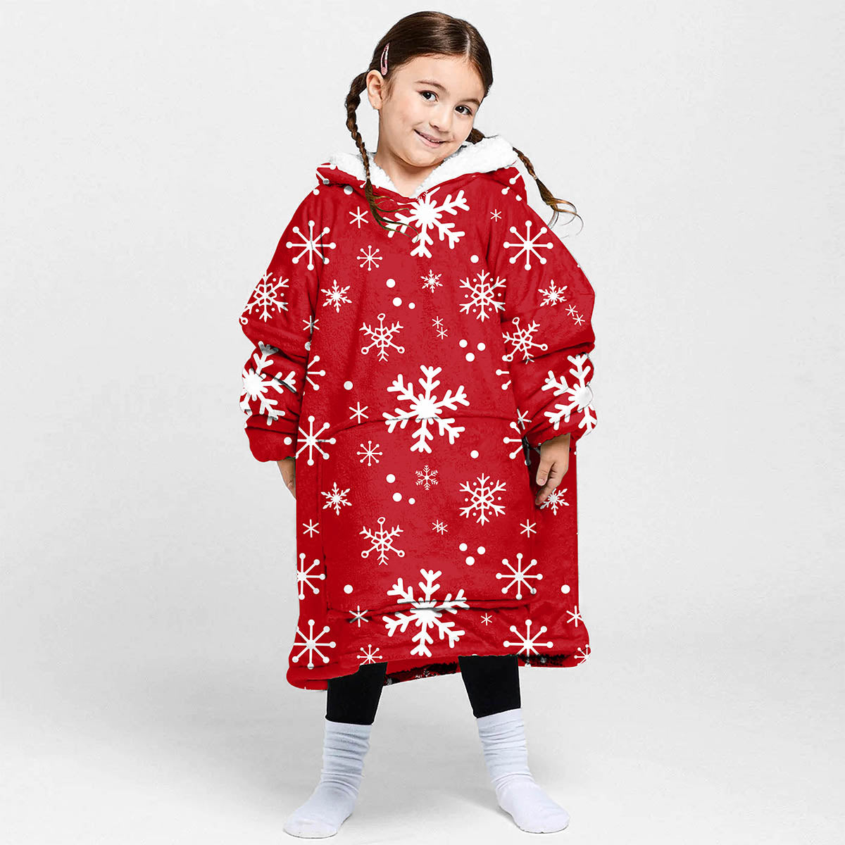 Kids Red Snowflake Christmas Blanket Hoodie