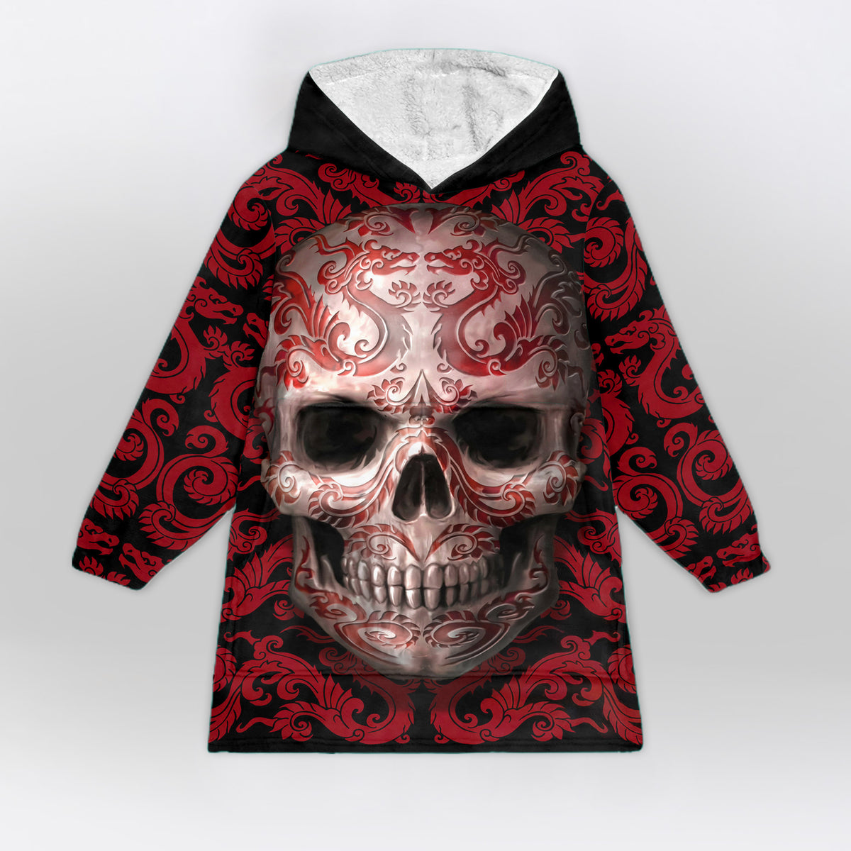 Red Dragon Tattoo Skull Blanket Hoodie