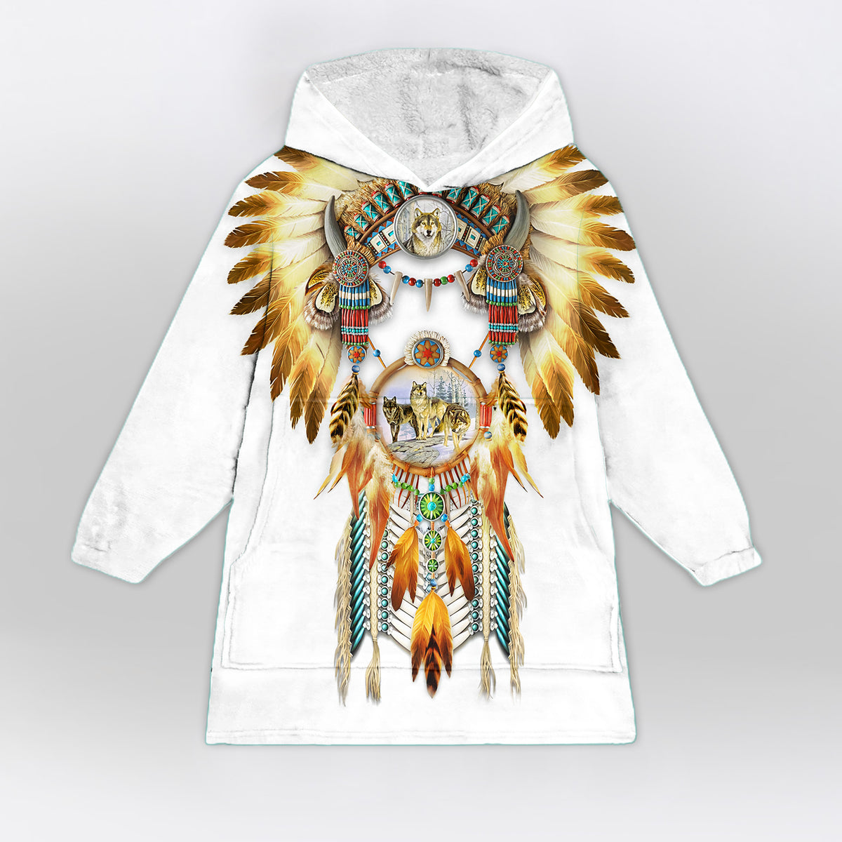 Native American Wolf Blanket Hoodie