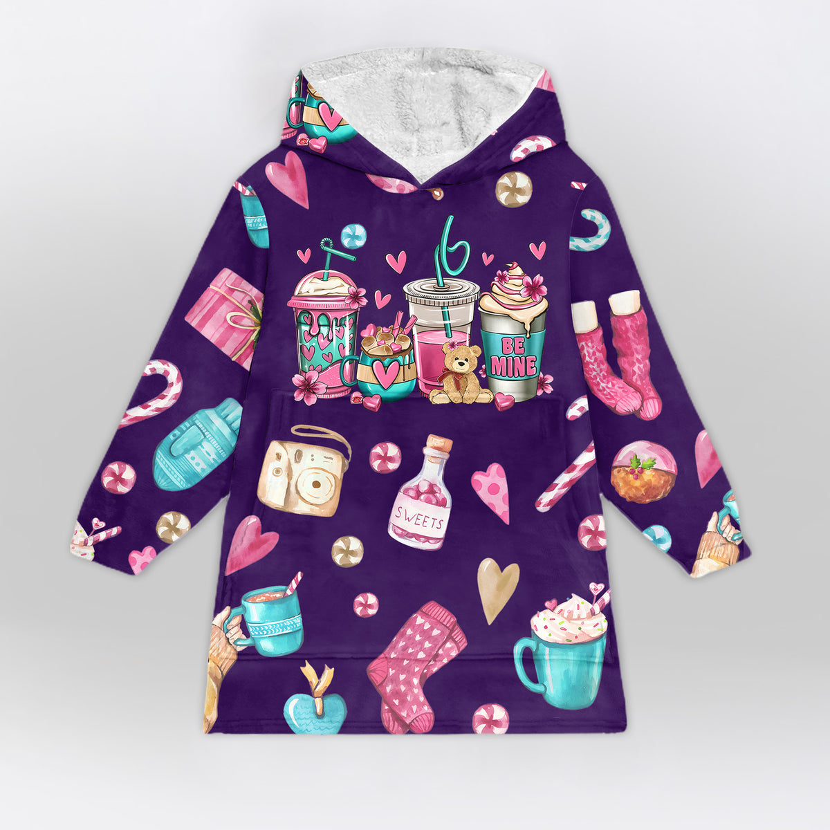 Coffee Cups Blanket Hoodie