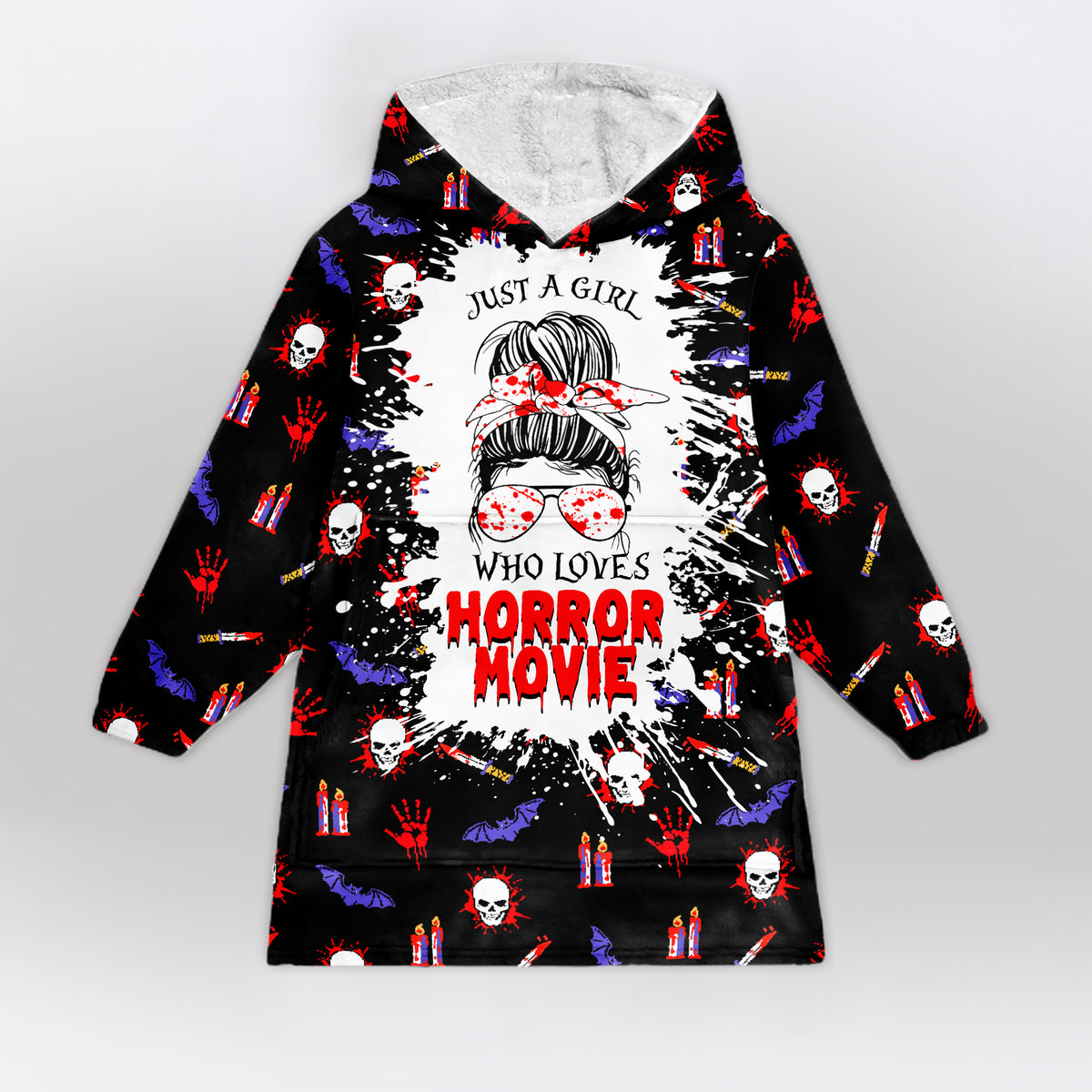 Just A Girl Who Loves Horror Movies Blanket Hoodie