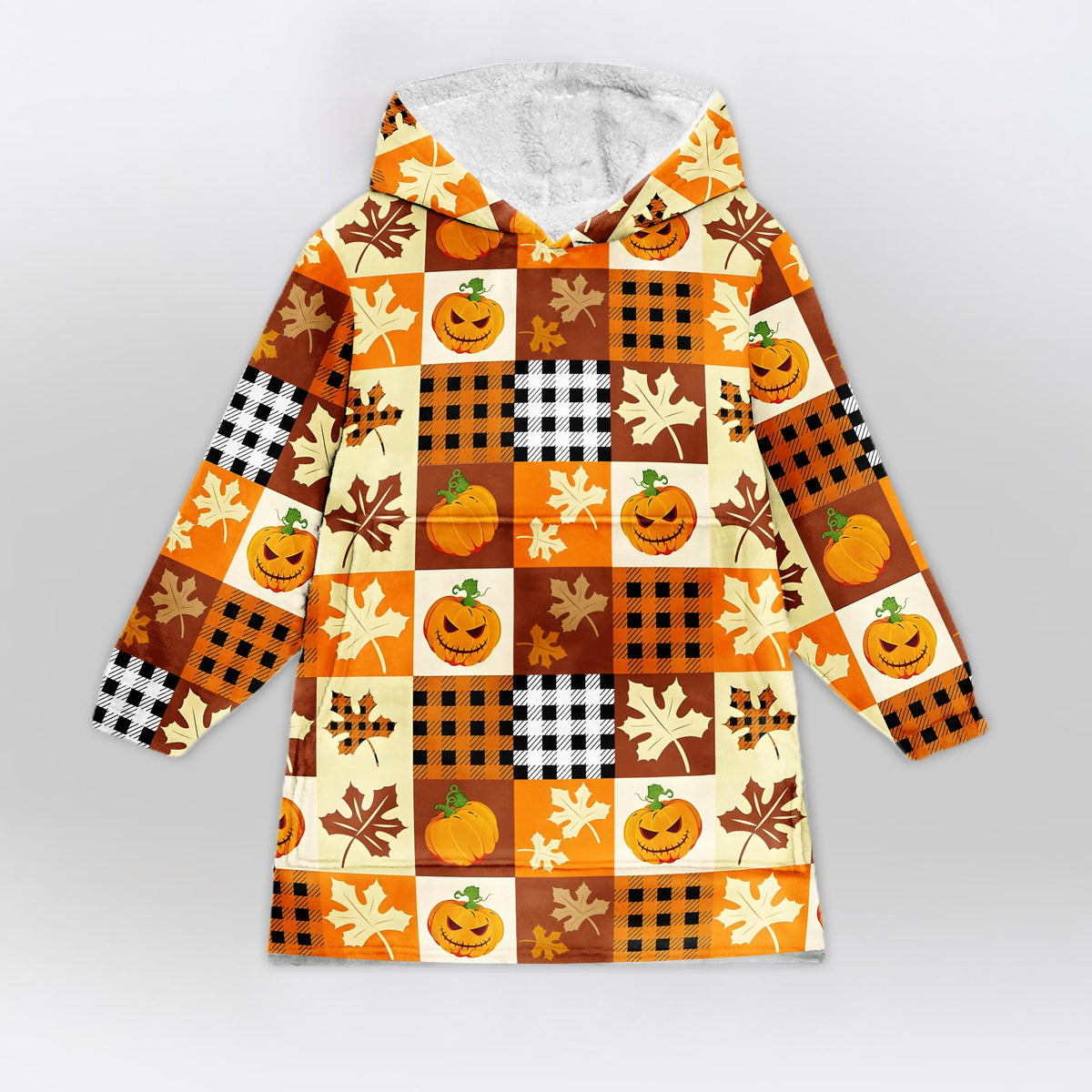 Halloween Leaves Fall Plaid Blanket Hoodie