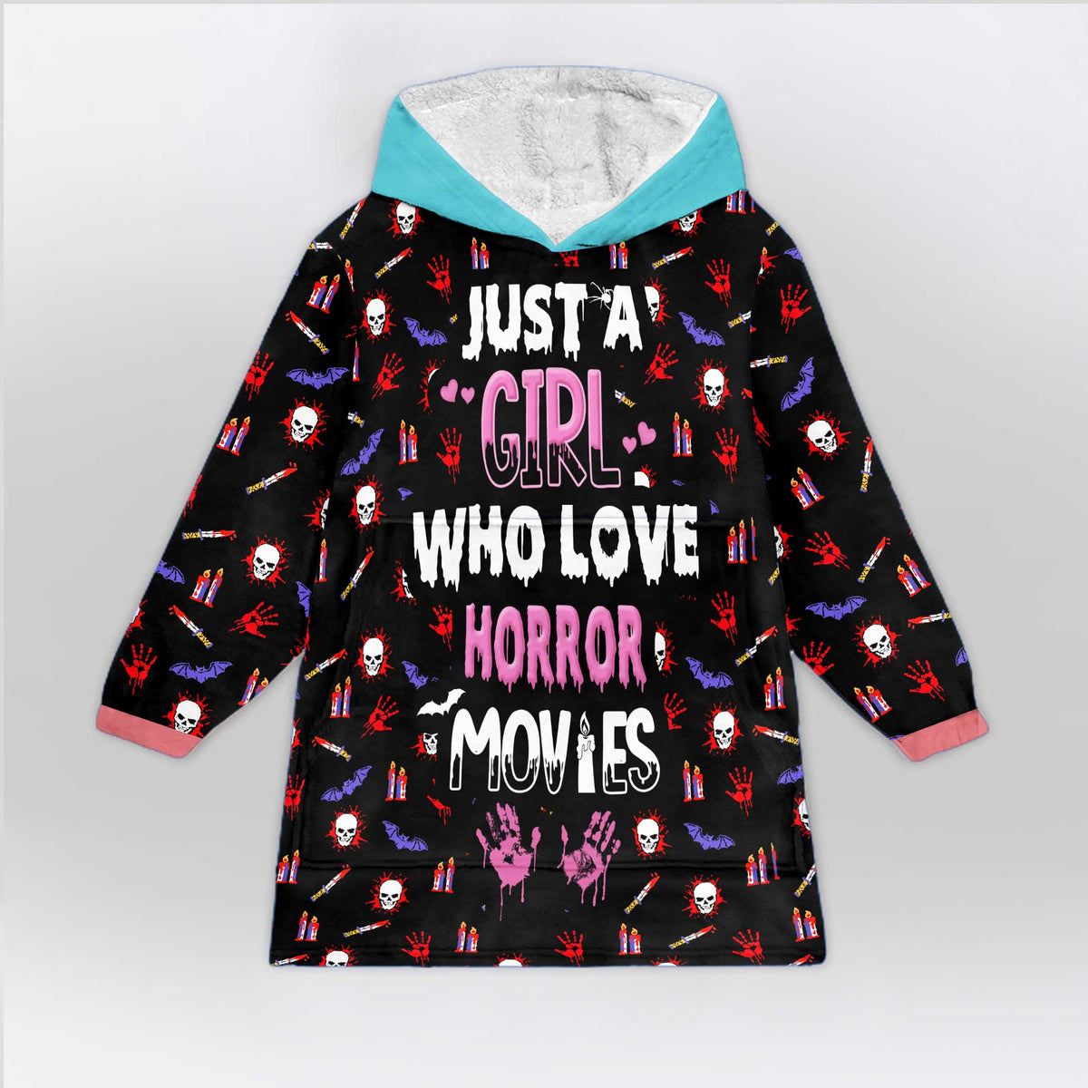 Just A Girl Who Loves Horror Movies Blanket Hoodie