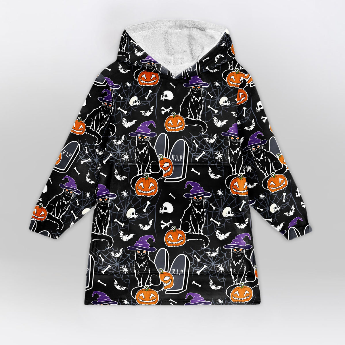 Black Cat Halloween Blanket Hoodie