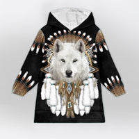 Load image into Gallery viewer, Native White Wolf Blanket Hoodie
