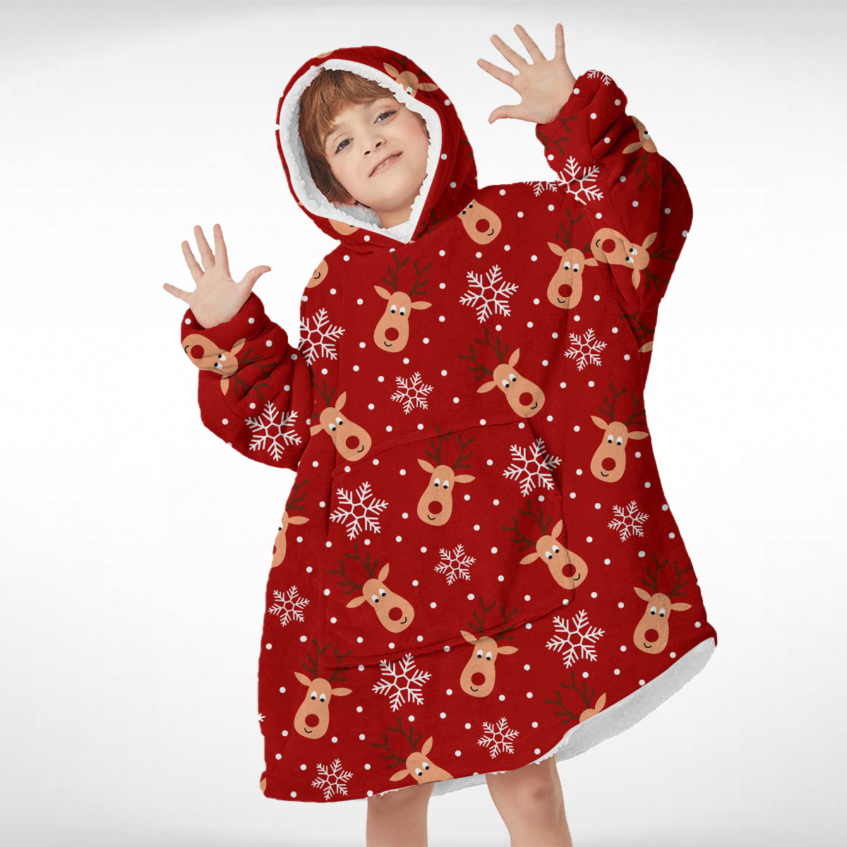 Kids Reindeer Snowflakes Blanket Hoodie