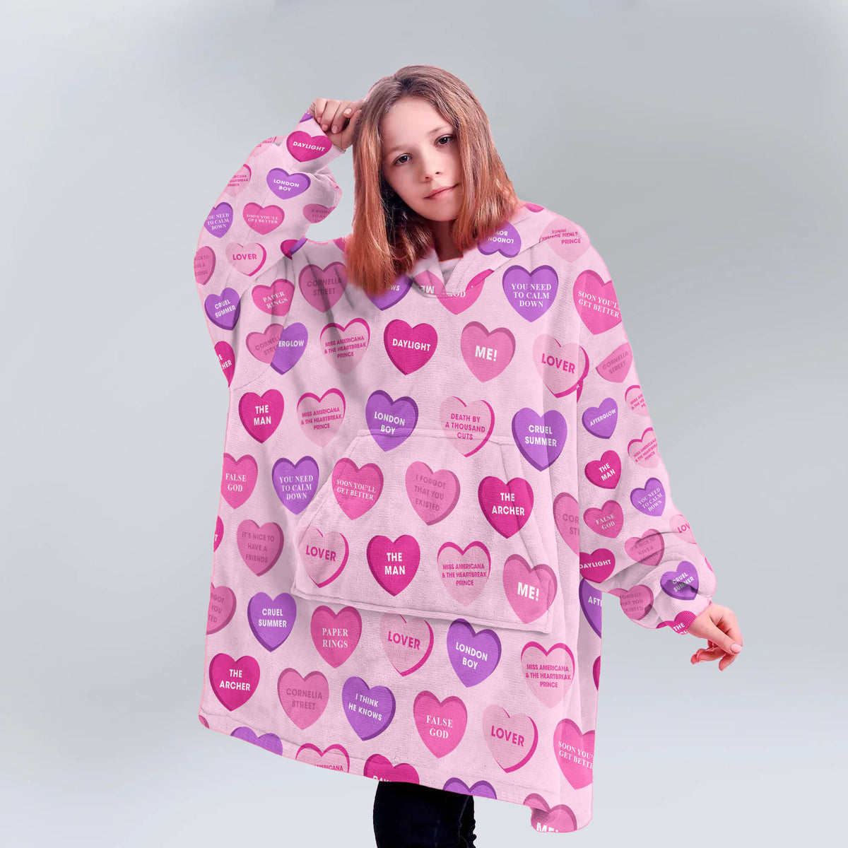 Kids Valentine Heart Blanket Hoodie