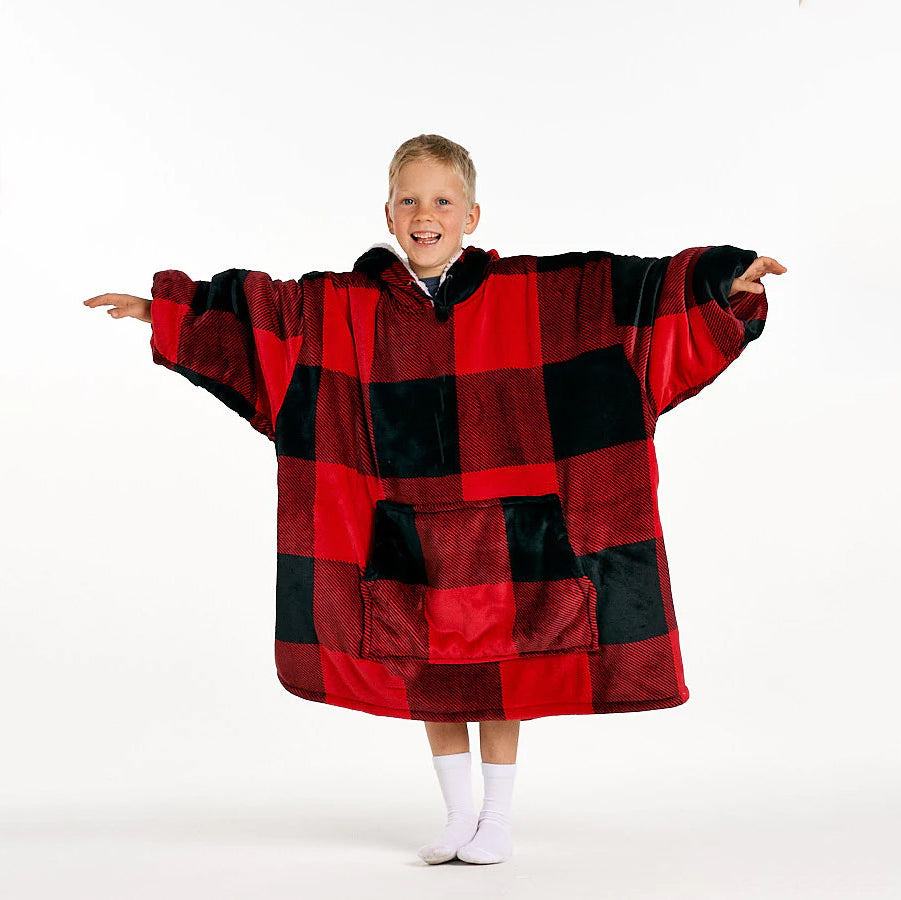 Kids Red Plaid Blanket Hoodie