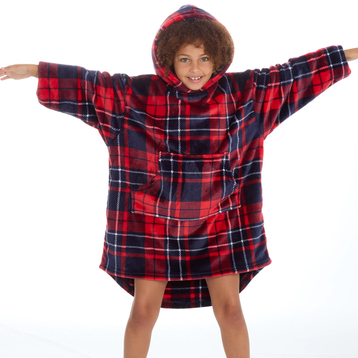 Kids Red Check Blanket Hoodie