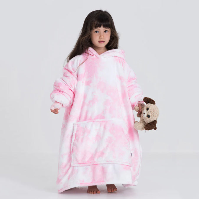 Kids Pink Tie Dye Blanket Hoodie