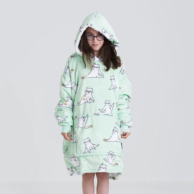 Kids Yoga Cat Blanket Hoodie